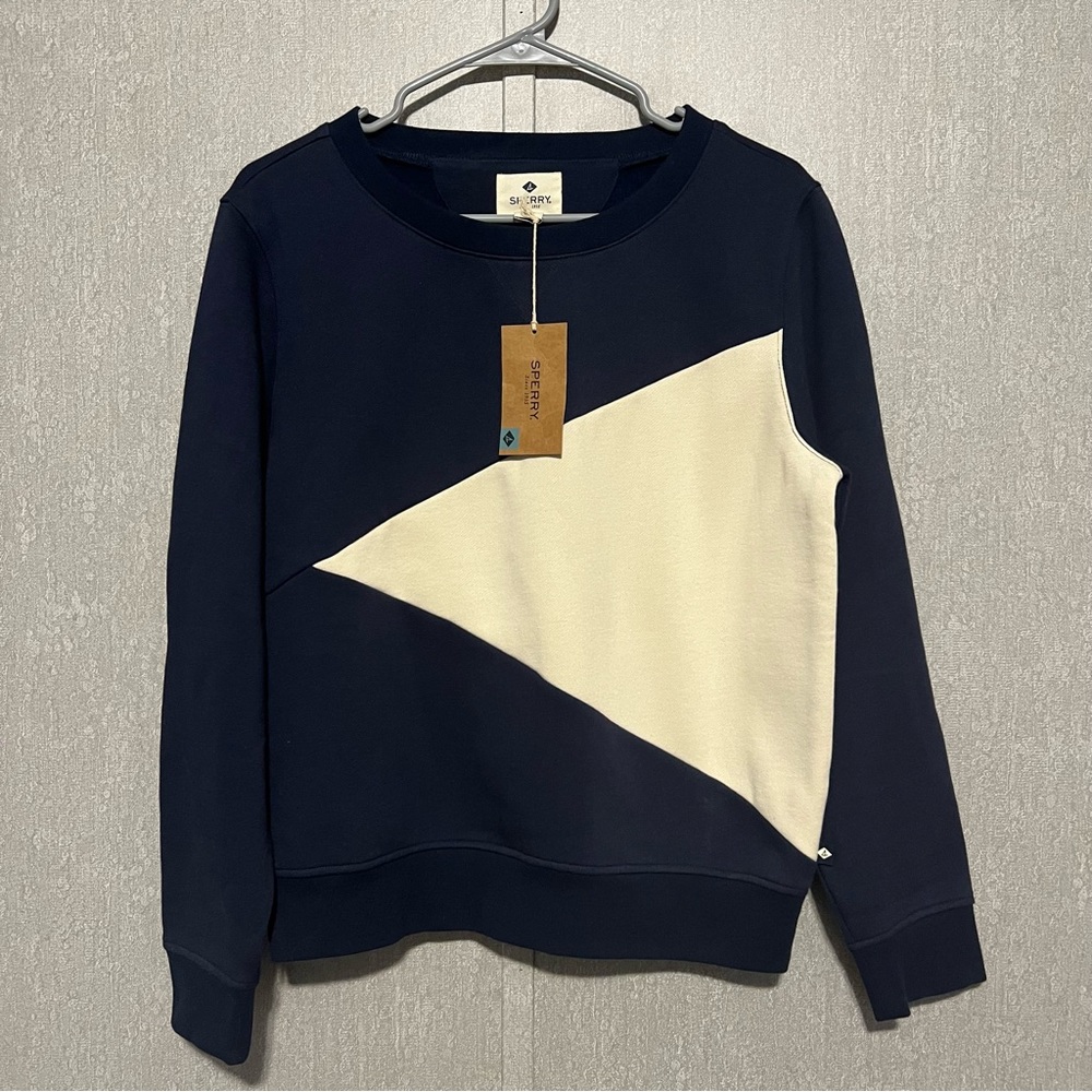 Sperry STRETCHED BURGEE SWEATSHIRT Navy Blue/White Long Sleeve Crew Neck Med